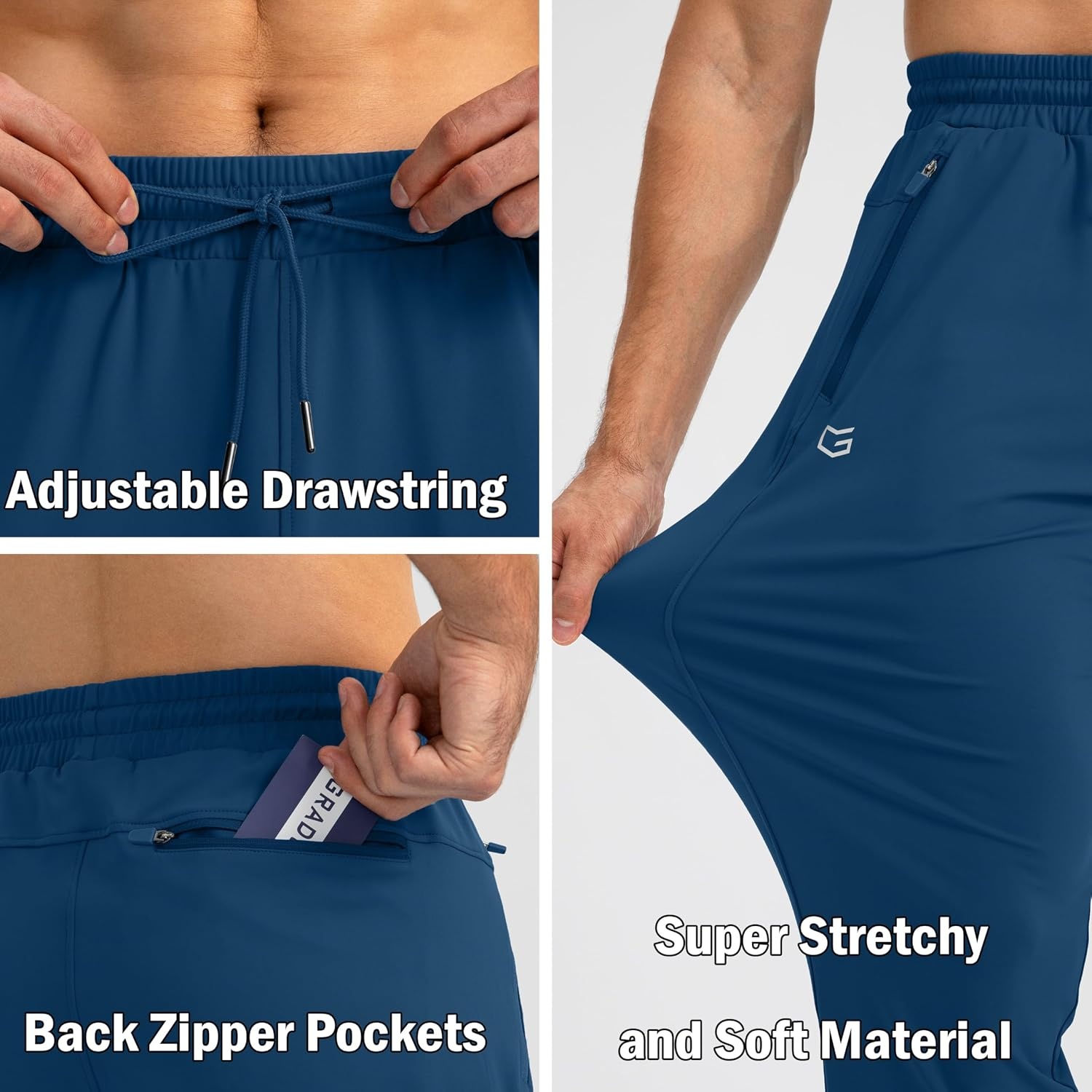 image:imageG Gradual Mens Sweatpants with 3 Zipper Pockets Tapered Joggers for MenDark Blue