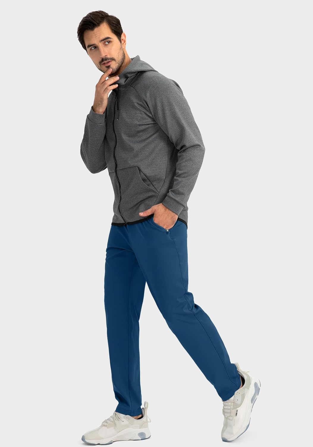 image:imageG Gradual Mens Sweatpants with 3 Zipper Pockets Tapered Joggers for MenDark Blue