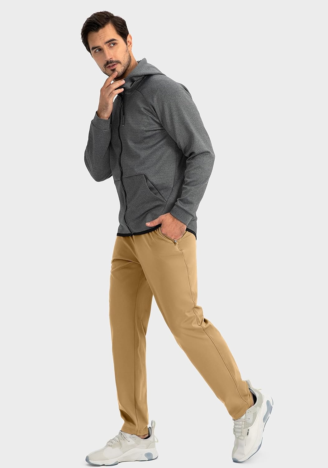 image:imageG Gradual Mens Sweatpants with 3 Zipper Pockets Tapered Joggers for MenDark Khaki