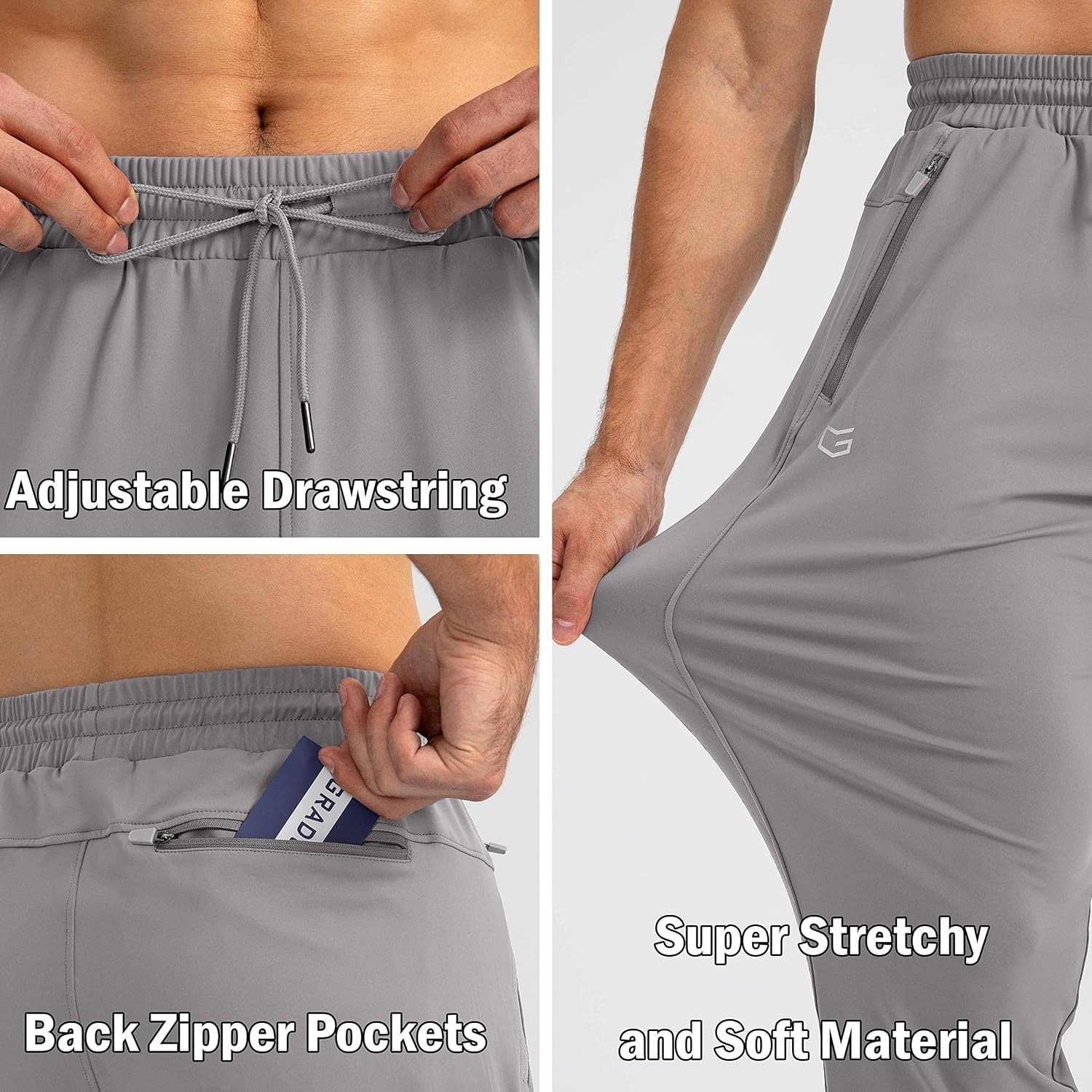 image:imageG Gradual Mens Sweatpants with 3 Zipper Pockets Tapered Joggers for MenLight Grey