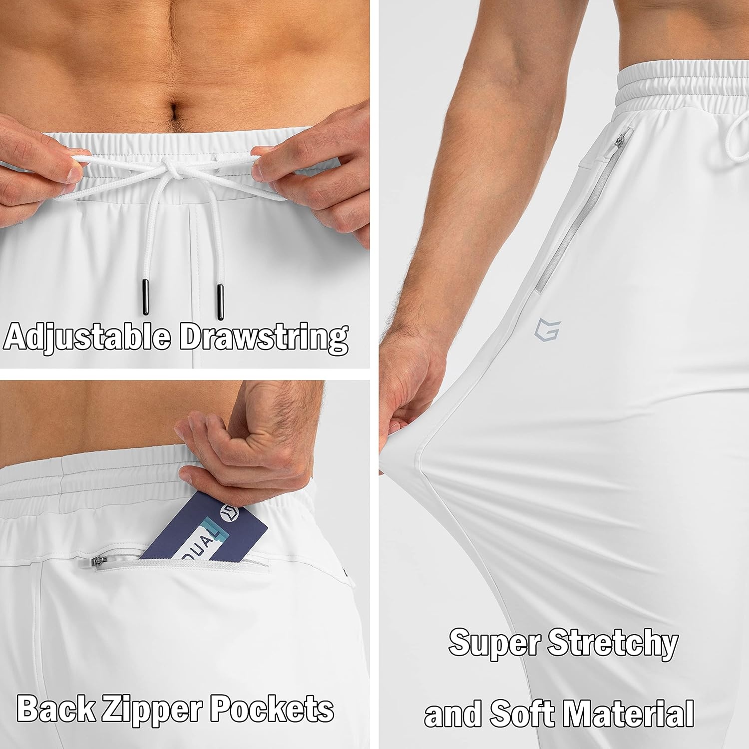 image:imageG Gradual Mens Sweatpants with 3 Zipper Pockets Tapered Joggers for MenWhite