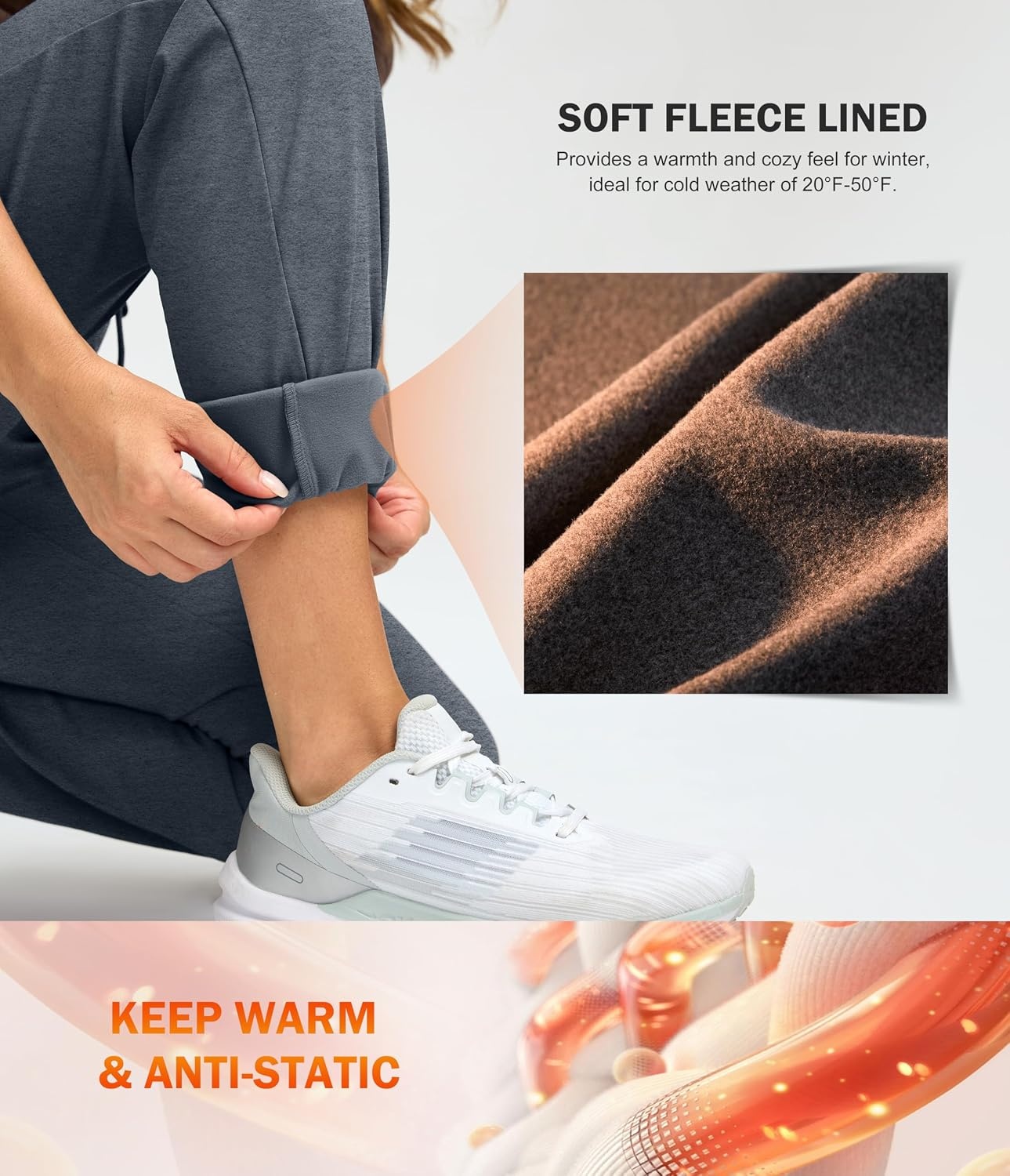 image:imageG Gradual Womens 283032 Fleece Lined Pants Winter Thermal JoggersDusty Blue Heather