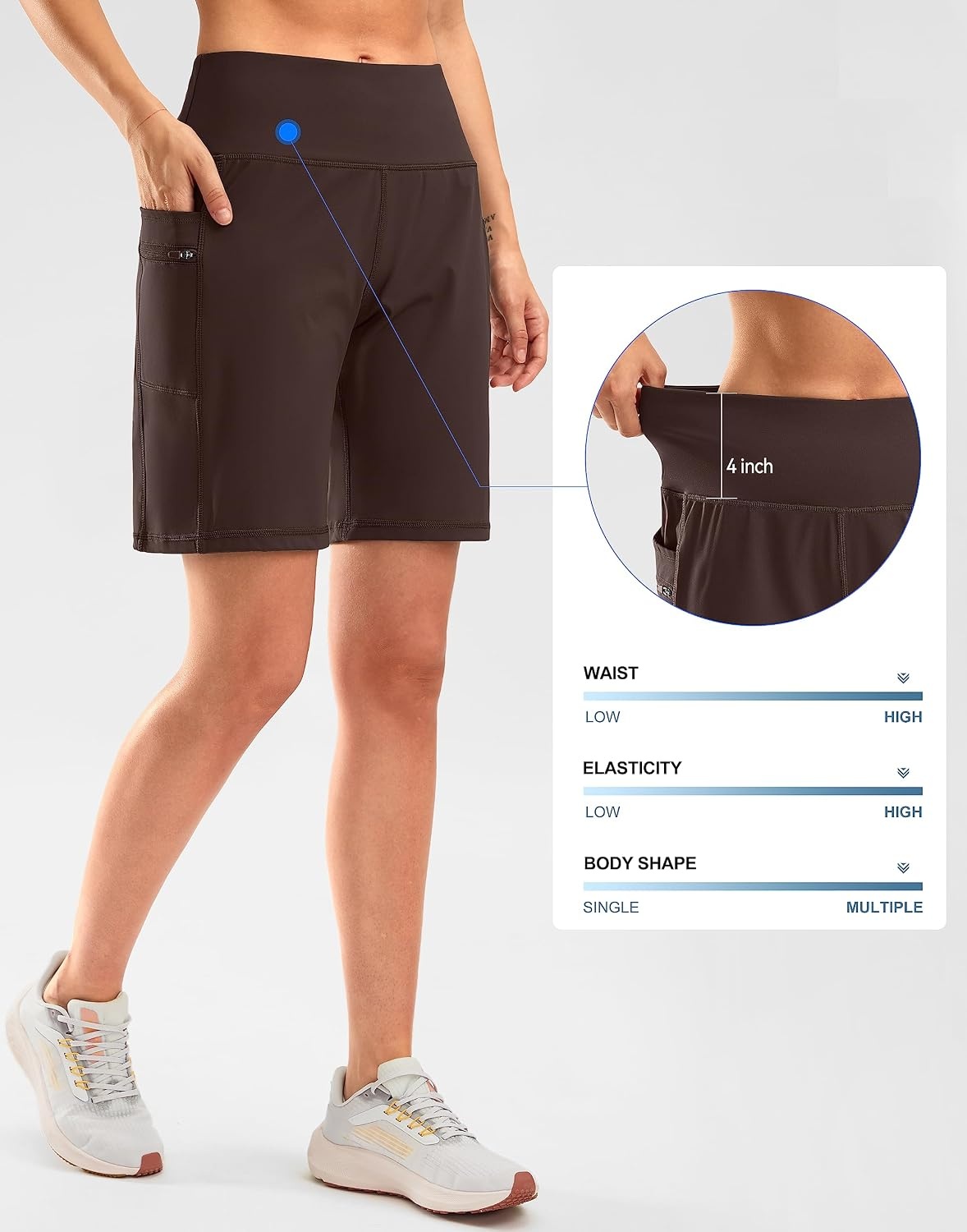 image:imageG Gradual Womens 9 Bermuda Long Shorts with Zipper PocketsBrown