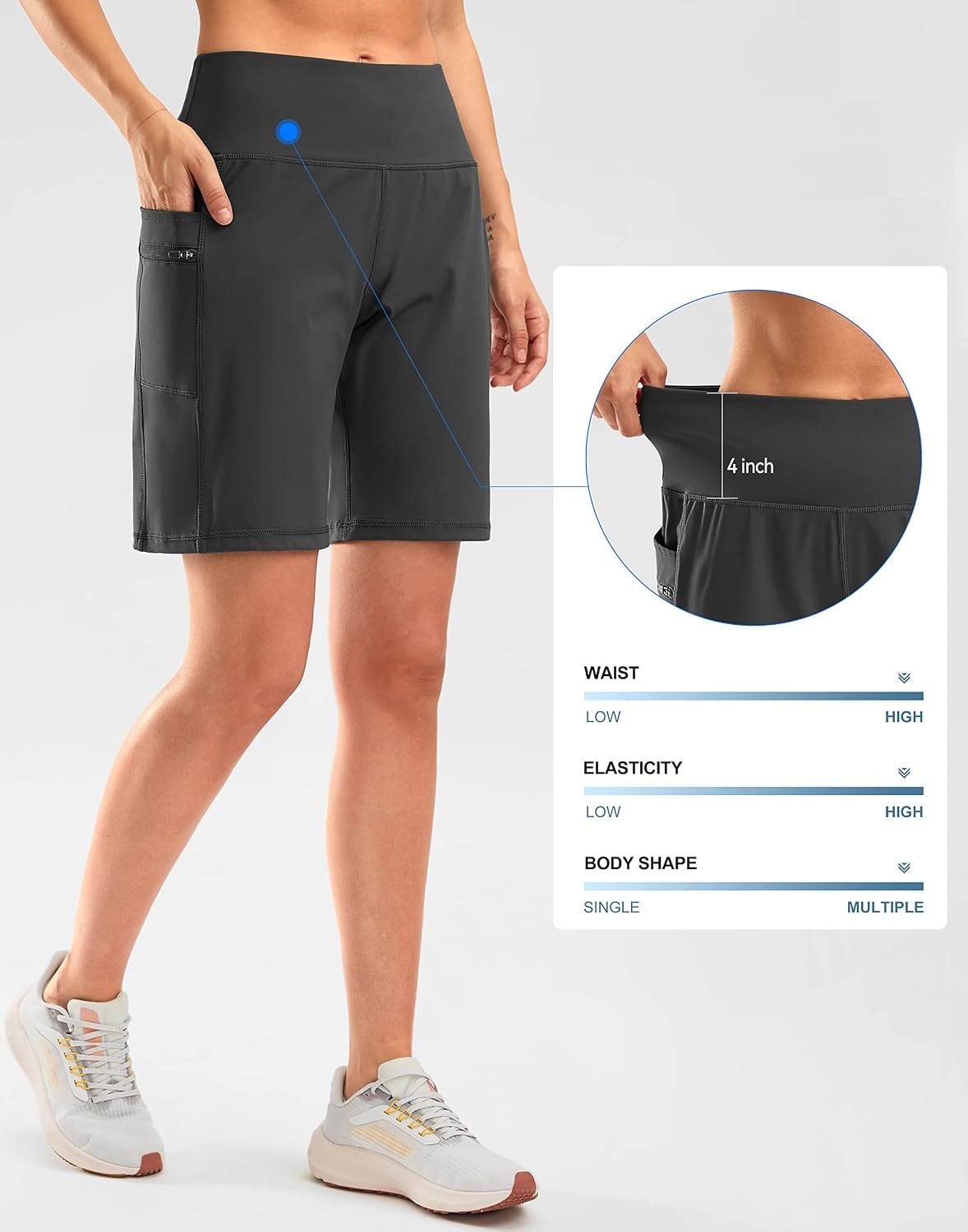 image:imageG Gradual Womens 9 Bermuda Long Shorts with Zipper PocketsDark Grey