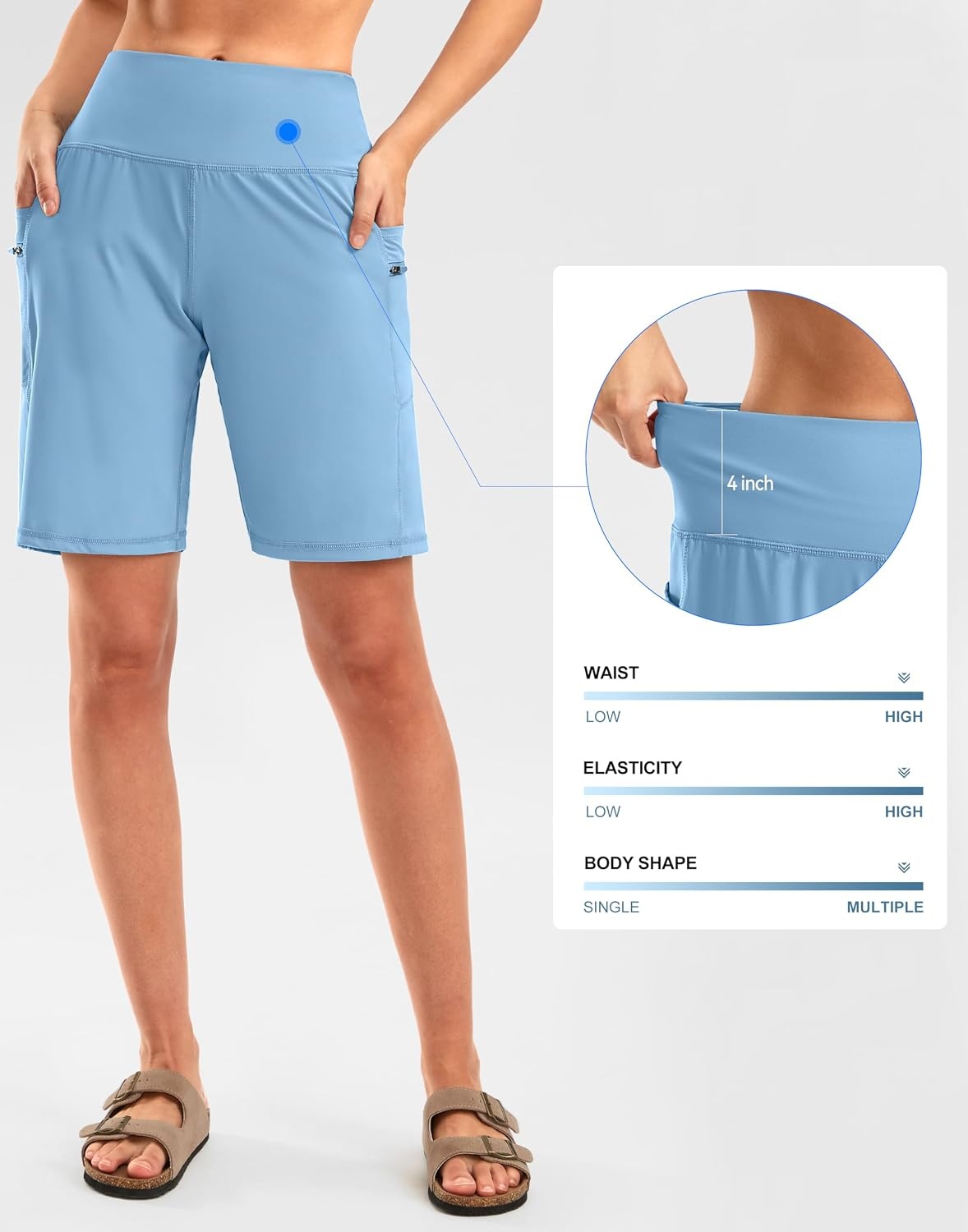 image:imageG Gradual Womens 9 Bermuda Long Shorts with Zipper PocketsLight Blue