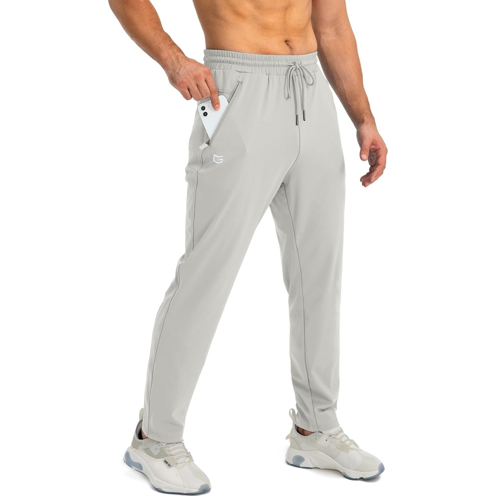 image:imageG Gradual Mens Sweatpants with 3 Zipper Pockets Tapered Joggers for MenBright Grey