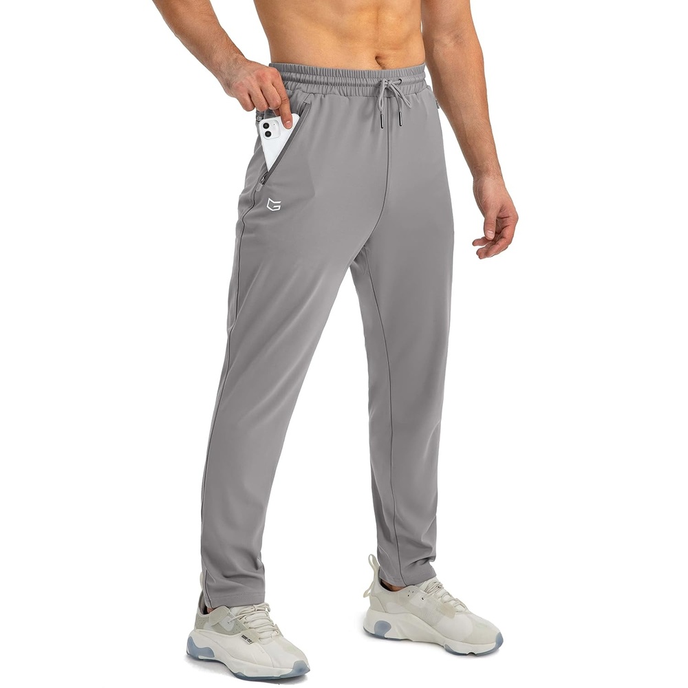 image:imageG Gradual Mens Sweatpants with 3 Zipper Pockets Tapered Joggers for MenLight Grey