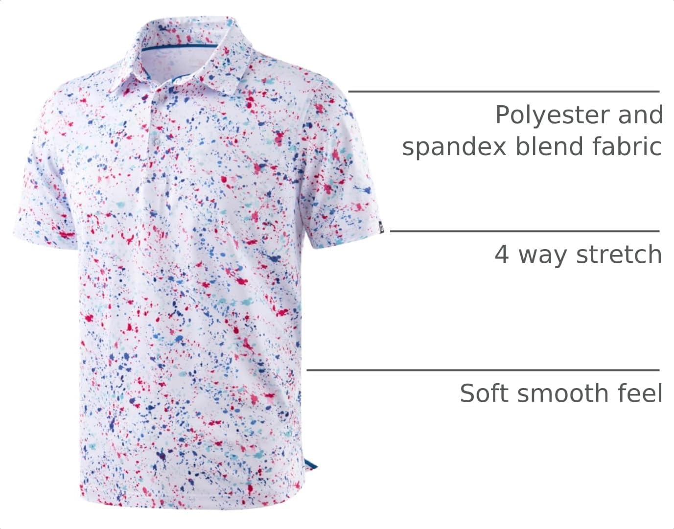 image:imageG Gradual Mens Golf Shirt Short Sleeve Print Polo Shirts for MenWhite Colored Dots