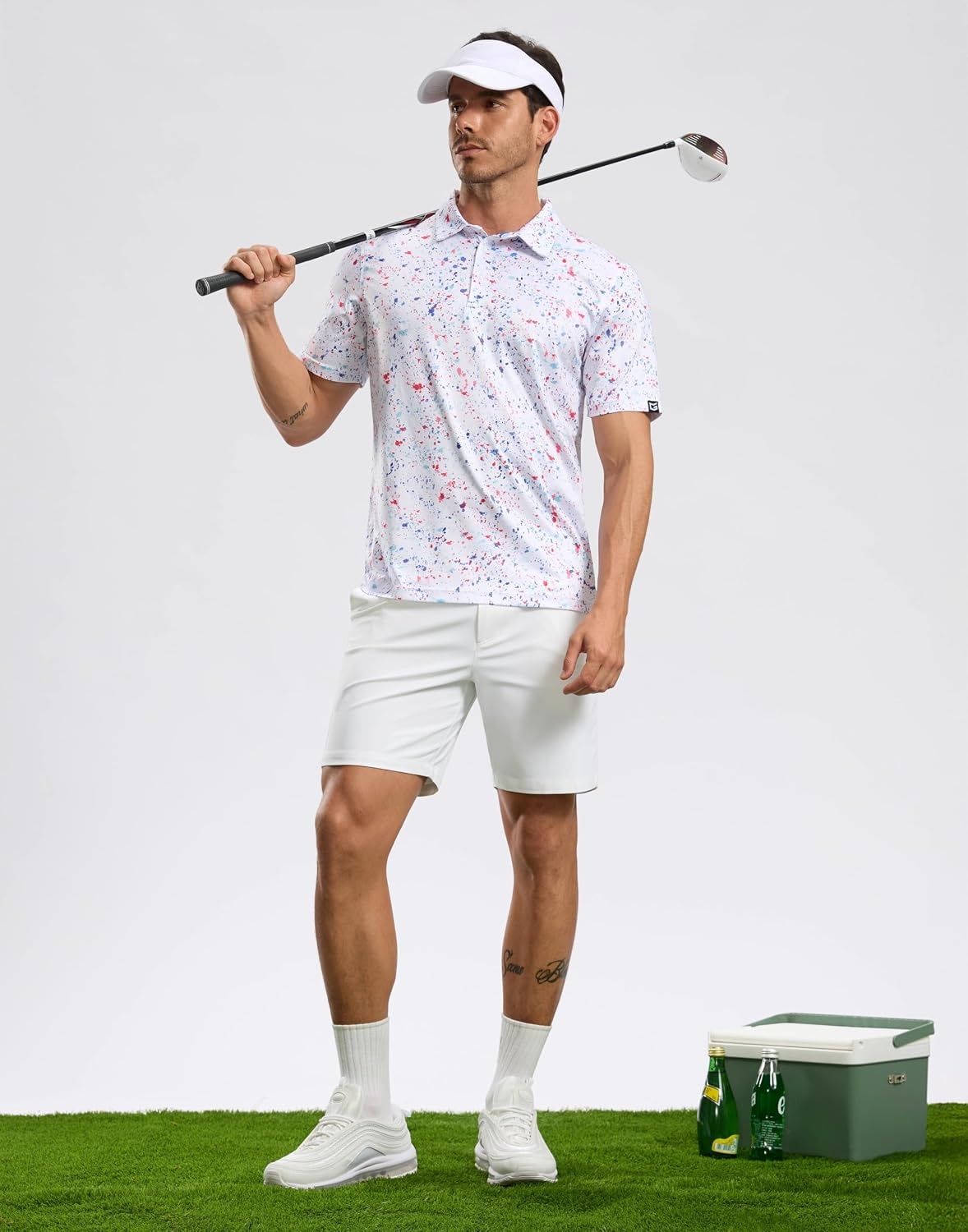 image:imageG Gradual Mens Golf Shirt Short Sleeve Print Polo Shirts for MenWhite Colored Dots