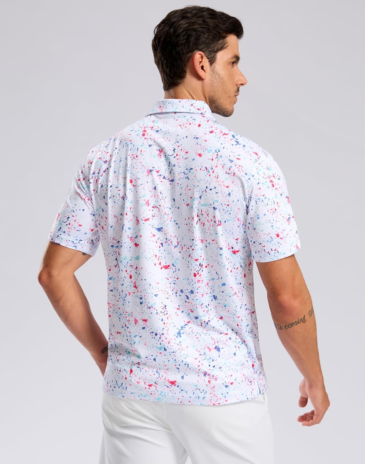 image:imageG Gradual Mens Golf Shirt Short Sleeve Print Polo Shirts for MenWhite Colored Dots
