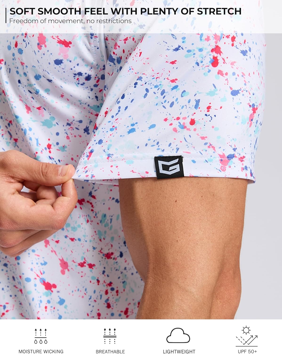 image:imageG Gradual Mens Golf Shirt Short Sleeve Print Polo Shirts for MenWhite Colored Dots