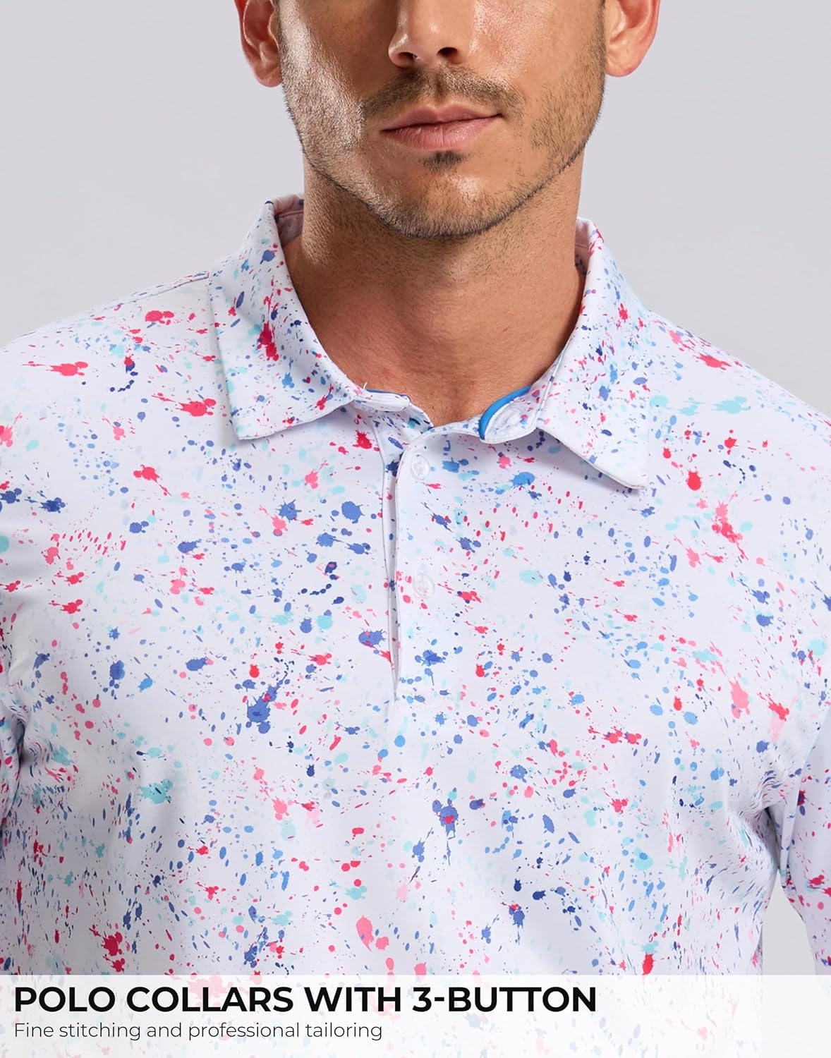 image:imageG Gradual Mens Golf Shirt Short Sleeve Print Polo Shirts for MenWhite Colored Dots